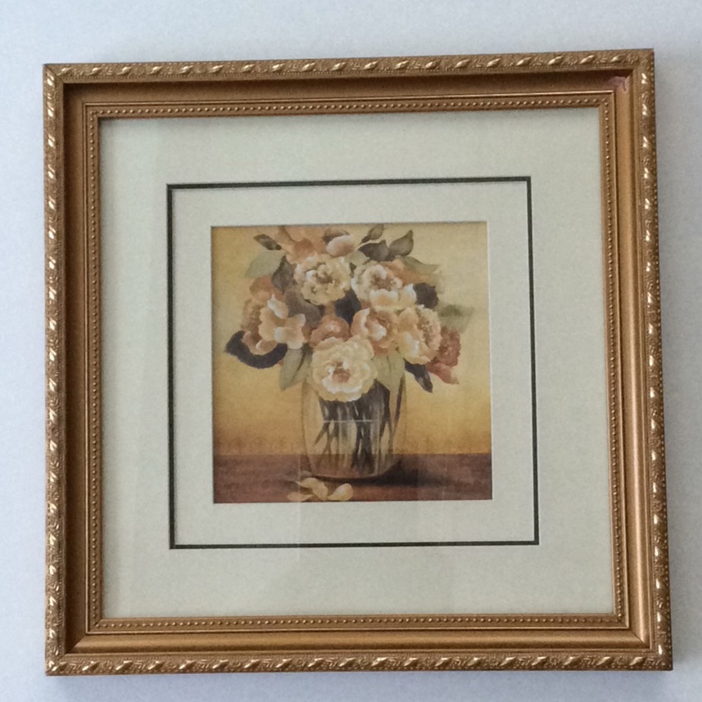 Gold framed yellow and gold floral print